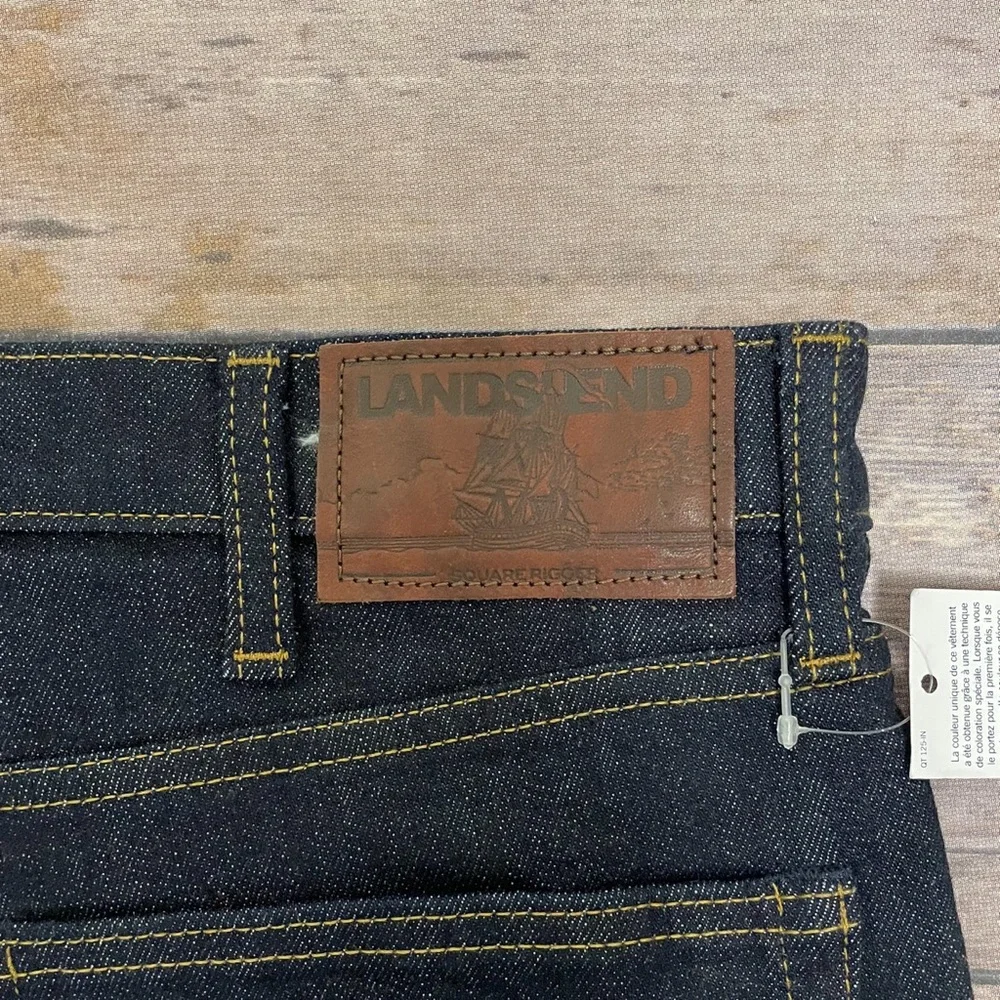 Lands End Dark Wash Mens Traditional Fit Square Rigger Jeans NWT 36 Tapered